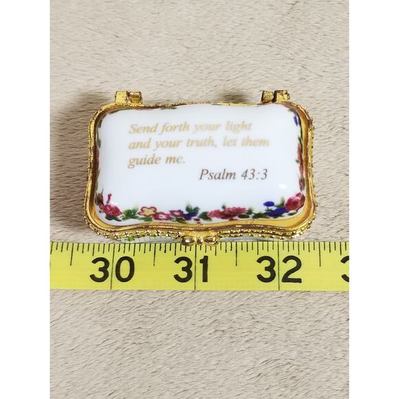 Imperial Porcelain Mini Trinket Box White Psalm 43:3 Bible Verse 2 1/2" Gold Vtg - Picture 10 of 10